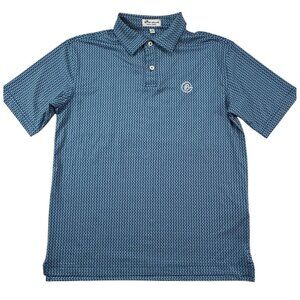 Peter‎ Millar summer comfort women’s polo top Sz L dog print Chest Logo Blue AOP